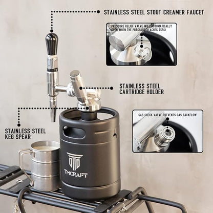 TMCRAFT 64oz Nitro Cold Brew Coffee Maker, Home Brew Coffee Keg with Stainless Steel Stout Creamer Faucet & Pressure Relieving Valve