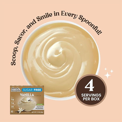 Simply Desserts Vanilla Instant Pudding, Sugar-Free, 6-Pack – Healthy Dessert, Keto Snacks, Vegan & Diabetic-Friendly, Kosher, 1.7 Oz Ea