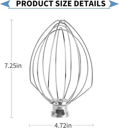 6 Wire Whisk Attachments Compatible with KitchenAid 5-6Quart Mixer, Bowl Lift Stand Mixer Accessories, 6-Quart Stainless Steel Whisk, Egg Cream, Cake Mayonnaise, For Multiple Models