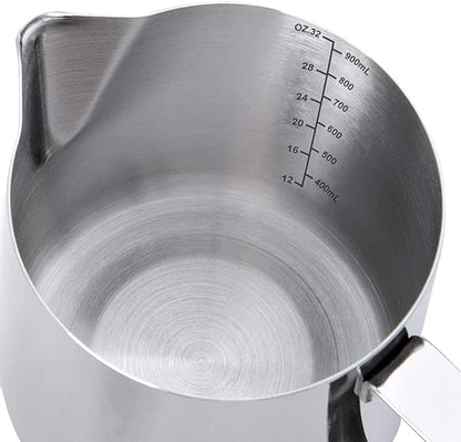 Milk Frothing Pitcher Cup, 32oz/900ML Milk Frother Cup Stainless Steel Steaming Pitcher Milk Jug Coffee Latte Art Cappuccino Espresso Machine Accessories Barista Steam Pitchers Attached Dessert Spoons
