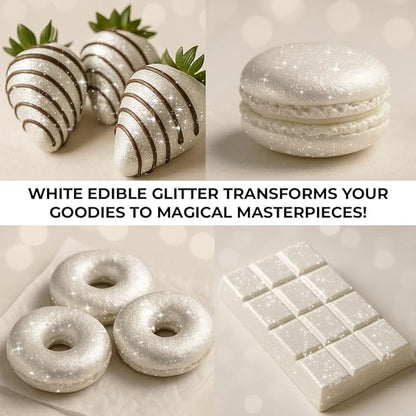 Bulk 20g White Edible Glitter for Drinks | Premium Edible Glitter for Cakes, Cocktails, White Cake Decorating Decorations Food Grade, Vegan, Kosher, Halal, Gluten Free - Made in USA
