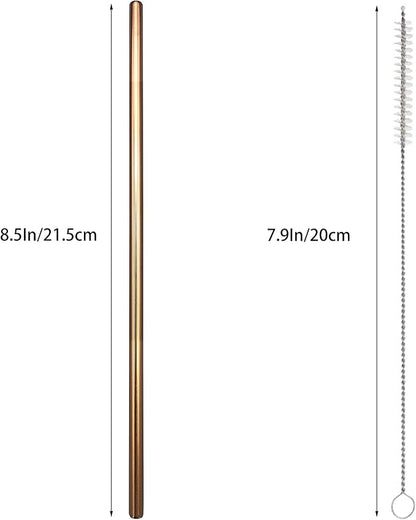 10 Pcs Stainless Steel Straws, Reusable Drinking Straws, Straight Metal Straw Sets with 2 Pcs Cleaning Brushes (8.5 Inch, Rose Gold)
