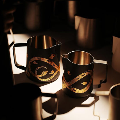 MHW-3BOMBER Espresso Steaming Pitcher Milk Frothing Pitcher Stainless Steel Milk Coffee Cappuccino Latte Art Barista Cup (5.0 Black(printing), 20 Ounces) P5161S-OS