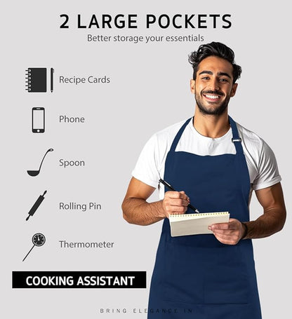 Syntus 12 Pack Bib Apron, Unisex Aprons Adjustable Waterdrop Resistant with 2 Pockets Cooking Kitchen Apron for Chef, BBQ Drawing Apron Bulk, Nautical Blue
