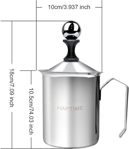 HAPTIME Manual Milk Frother Pitcher with Double Mesh Screen, Hand Frother with Pump for Cappuccino, Latte, and Coffee Foam,17-Ounce Capacity (500ml)