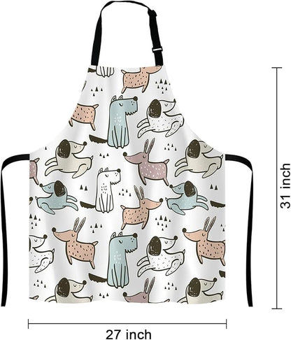 Cartoon Dogs Apron for Women and Men, Adjustable Kitchen Chef Apron for Cooking Baking - Cute Birthday, Anniversary, Mother's Day Apron Presents for Mom Wife Girlfriend Aunt Grandma
