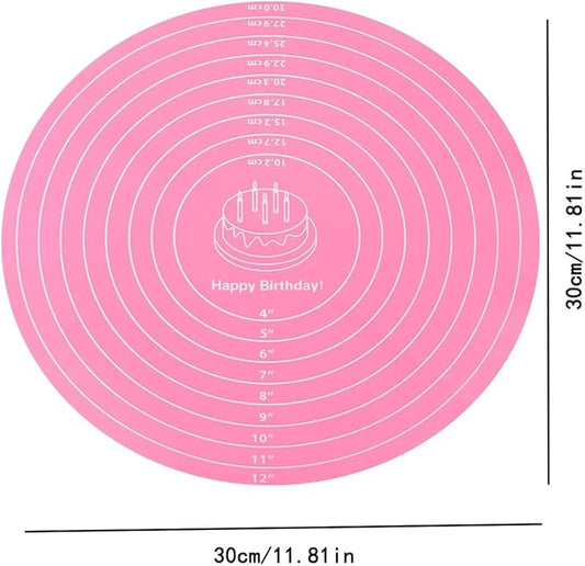 Silicone Baking Mat Cake Mat Silicone Cake Mat Silicone Baking Mat with Measurements for CakeTurntable Stand Non-Stick Heat Resistant Pastry Baking Sheet -Pink