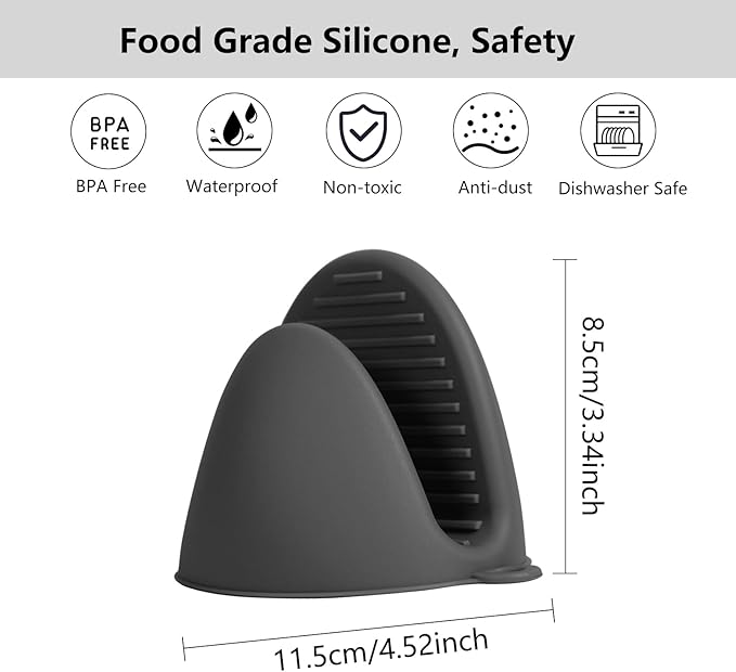 6 Pack Mini Oven Mitts Silicone Pot Holders Heat Resistan for Kitchen, Small Silicone Oven Gloves Kitchen Mittens Air Fryer Mitts Mini Hot Pot Pinch Grip for Baking & Grilling, Dark Grey