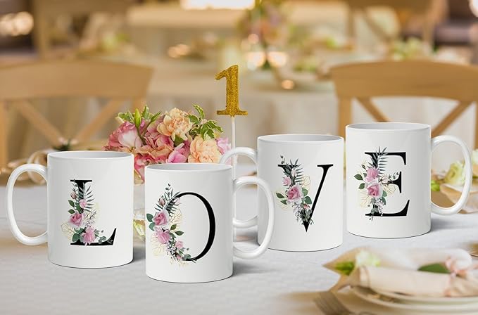 Retreez Initial A-Z Floral Botanical Bouquet Alphabet Monogrammed Monogram Mug 11 Oz Ceramic Tea Coffee Mugs - Appreciation Thank You Wedding Birthday Gifts for her friend coworker sister - L Initial