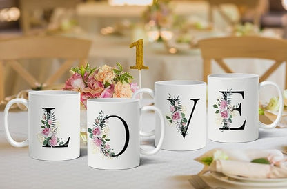 Retreez Initial A-Z Floral Botanical Bouquet Alphabet Monogrammed Monogram Mug 11 Oz Ceramic Tea Coffee Mugs - Appreciation Thank You Wedding Birthday Gifts for her friend coworker sister - P Initial