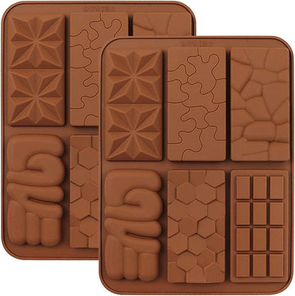 C-CO 6 in 1 Silicone Break Apart Chocolate Bar Mold, Silicone Molds for Wax Melts Non Stick Homemade Protein and Energy Bar Mould, Pack of 2