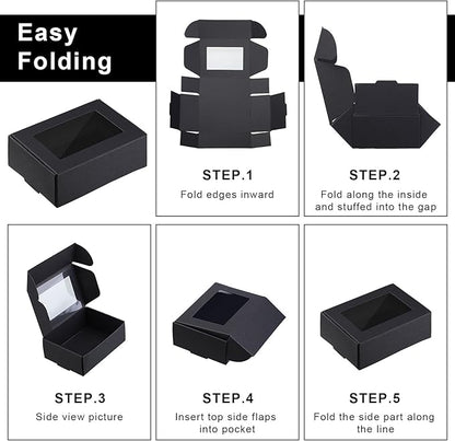 Zonon 30 Pcs Soap Boxes for Homemade Packaging, Mini Kraft Treat Boxes with Window for Bakery Candy Soap Making Gift Packaging (3.7 x 2.6 x 1.37 Inch,Black)