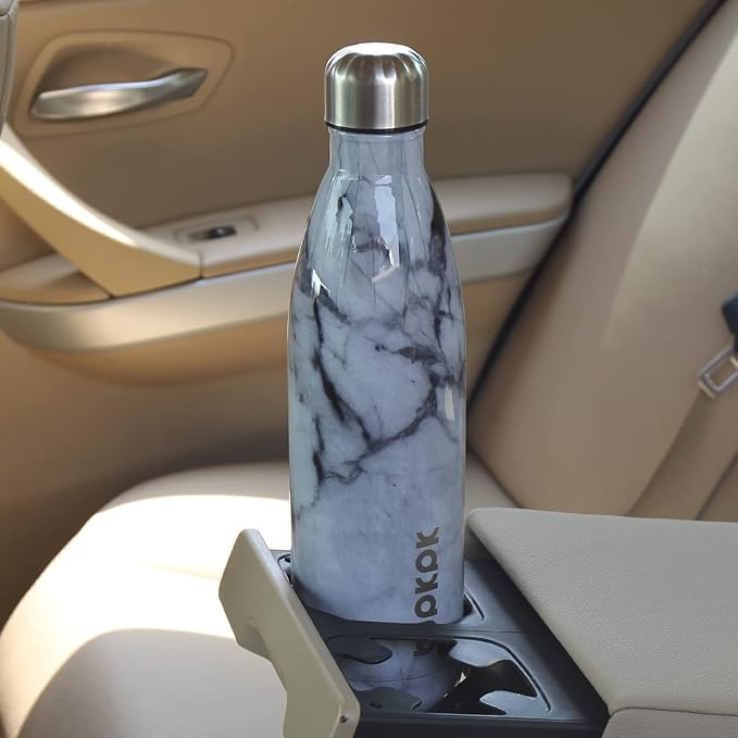 BJPKPK Insulated Water Bottles 17oz Stainless Steel Sports Water Bottles Keep Cold for 24 Hours and Hot for 12 Hours,BPA Free,Marble Blossom