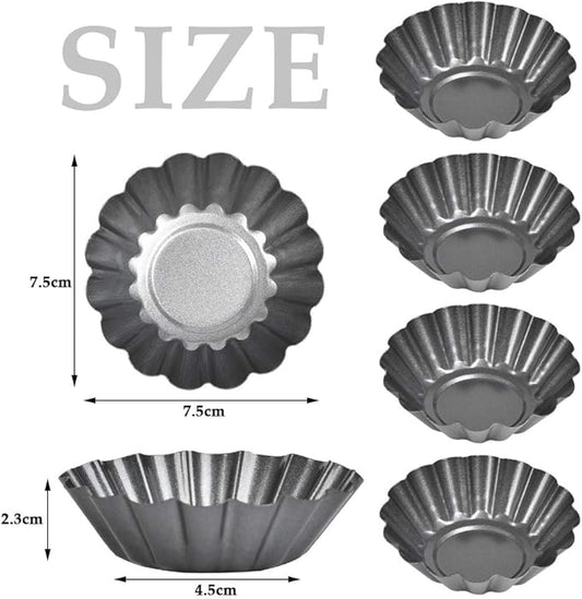 12PCS Mini Tart Pans, Carbon Steel Egg Tart Molds, Non Stick Mini Tarts Tins, Cupcake Cake Muffin Mold Tin Pan for Pies, Cheese Cakes, Desserts, Egg Tart(2.6 x 0.9inch)