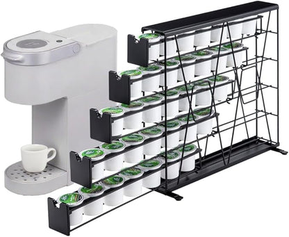 FlagShip 5-Tier Corner Coffee Pod Organizer for K Cup - 35 Capsules Metal Storage, Space-Saving Kitchen Countertop Rack Wall Mountable