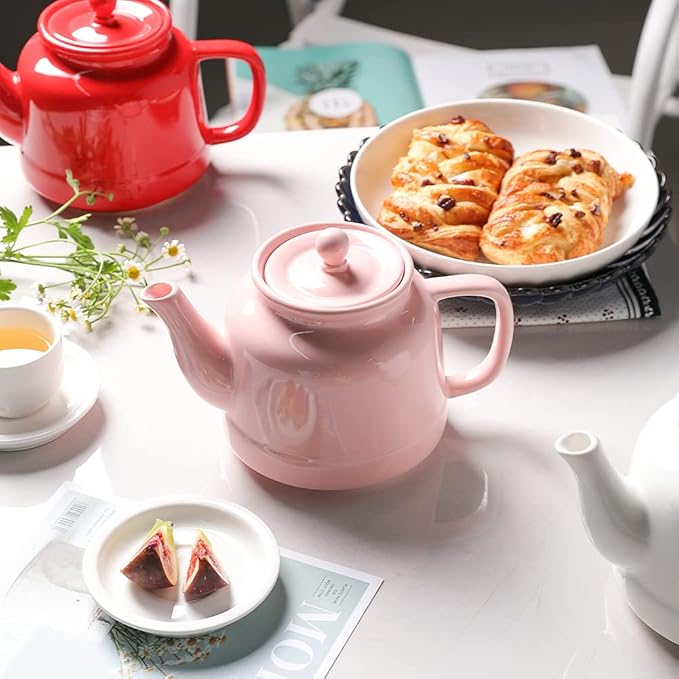 Sweejar 35 oz Porcelain Tea Pot, Teapot with Removable 18/8 Stainless Steel Infuser, Microwave & Dishwasher Safe Tea Maker, Tea Infuser Pots for Blooming loose Leaf Tea,Chrismas Women Gift (Pink)