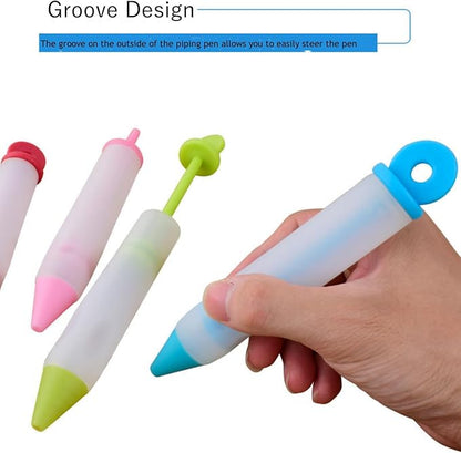 Cake Decorating Pen Dessert Decorating Tool, Silicone Food Syringe Cylinder with 4 Heads Cookie Icing Piping Nozzles Used for Chocolate Jam, Lettering, Drawing, Cream (Green)