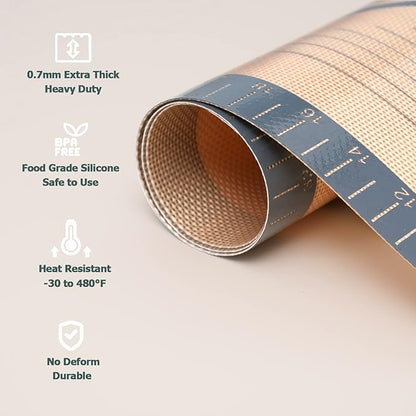 Sapid Extra Thick Silicone Pastry Mat Non-slip with Measurements for Non-stick Silicone Baking Mat Extra Large, Dough Rolling, Pie Crust, Kneading Mats, Countertop, Placement Mats (24" x 36", Gray)
