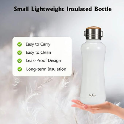 YOHKOH Mini Insulated Water Bottle With Bamboo Lid - 11.8oz Small Vacuum Insulated Water Bottle for Women Kids, 12 Hrs Hot & 24 Hrs Cold Stainless Steel Thermos Leak-Proof BPA-Free (11.8oz,White)