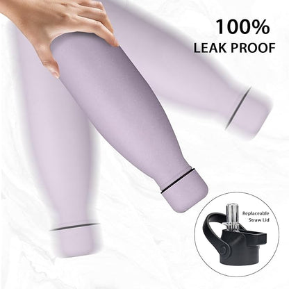 Insulated Water Bottle, 17oz Stainless Steel Water Bottles with straw lid, Metal Sports Water Bottles for Boys,Girls, Double Wall Vacuum BPA-Free Flask for School, Sports (Light purple)
