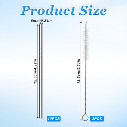 10 Pack 4.7 Inch Short Metal Cocktail Straws Reusable Stainless Steel Straws Drinking Straws Steel Straws Drinking with Cleaning Brush for Coffee Mugs, Small Glasses or Cups
