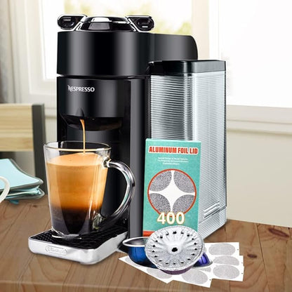 CAPMESSO Aluminum Foils Lids to Reuse Vertuoline Capsules Coffee Pods Compatible with Nespresso VertuoLine Machine 64mm(400/package)