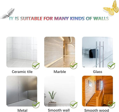 SAOROPEB 3D Butterfly Wall Decor 48 Pcs 4 Styles 3 Sizes, Butterfly Birthday Decorations Party Decorations Cake Decorations Wedding Decor, Removable Stickers (Gold, Silver)
