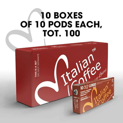 Italian Coffee for Espresso Lovers pods compatible with Nespresso Original machines, Italian Expresso capsules (100 Lungo regular pods, 100 Count (Pack of 1))