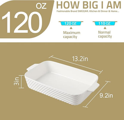 Sweejar Ceramic 13 x 9 Baking Pan, Cake Baking Dish for Brownie, Porcelain Striped Casserole Dishes for Oven with Handle for Lasagna, Family Dinner(Turquoise)