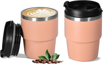 6oz Vacuum Insulated Espresso Cup Set of 2, Espresso Shot Cup for Coffee, Double Wall Stainless Steel Mini Tumbler Shot Glasses with Lid