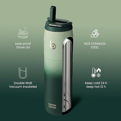 BOTTLE BOTTLE Stainless Steel Water Bottle with Straw and Lid, 32 oz Vacuum Insulated Flask Stay Cold for 24 Hrs Hot for 12 Hrs Leak-Proof Wide Mouth Sports Water Bottles for Men green