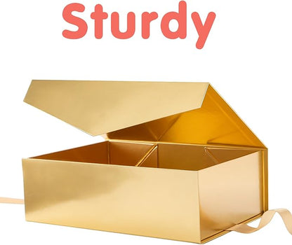 HAPPY POTATO 5 Large Gift Boxes with LIds and Ribbon 11.5x8.1x3.8 Inches, Bridesmaid Proposal Boxes, Gold Gift Boxes for Presents (Glossy Gold, Pack of 5)