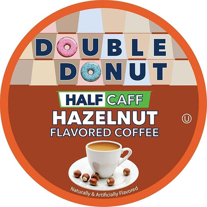 Double Donut Coffee Hazelnut Half Caff Coffee Pods, Single Serve Flavored Half Caffeine Coffee Pods For Keurig K Cup Brewers, Medium Roast, 20 Count