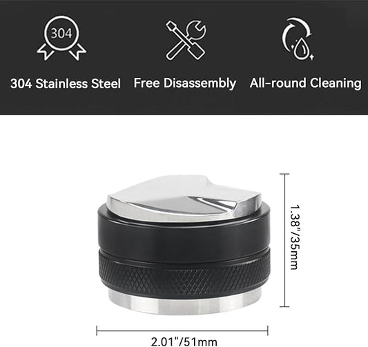 51mm Espresso Accessories Kit 2-in-1 Coffee Distributor and Tamper Leveler, WDT Tool and Magnetic Dosing Funnel for 51 mm Portafilters