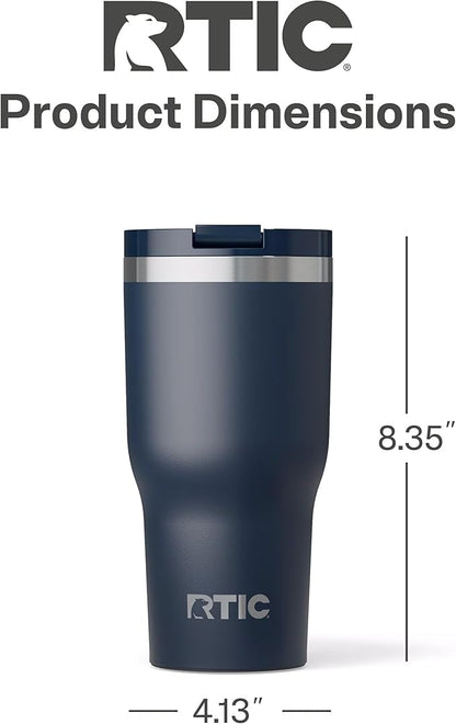 RTIC 30oz Essential Tumbler with Lid, Insulated, Stainless Steel, Metal, Double Wall Vacuum-Insulation, Ceramic Lined, Travel Cup for Iced Coffee, Tea, Hot and Cold Drink, Navy
