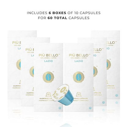 Piu Bello Lazio Espresso Coffee Pods – for Nespresso Original Machines – Compatible Capsules Pack – Rich & Balanced Taste – Strong Italian Espresso Flavor – Kosher Certified (60 Count, Single Flavor)