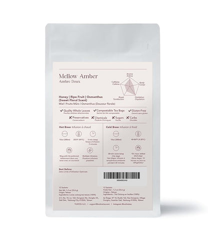 OOTINE, Mellow Amber Taiwan Oolong (12 Pyramid Sachets) | Honey and Dried Fruit Notes, Close to Black Tea & Japanese Wakoucha | Hand-Picked Quality Whole Leaves in Plant-Based Sachets | Caffeine Alternative for Gentle Focus, Supports Gut Health | Multi...