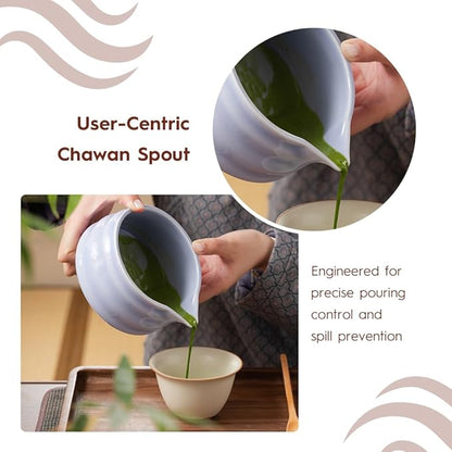 Matcha Whisk Set 8 Pcs - Ceramic Bowl, Bamboo Whisk with Holder, Canister, Sifter, Schima Spoon, Spoon Rest and Tea Towel, Complete Kit for Traditional Matcha and Modern Lattes (Purple)
