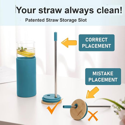 2Pack Glass Tumbler w/Lid &Straw - 24oz Reusable Glass Mug/Bamboo Lid & Stainless Steel Straw -BPA Free, Leak-Proof, Dishwasher Safe for Coffee, Smoothies, Hot Beverage, Travel, Office, Home Use