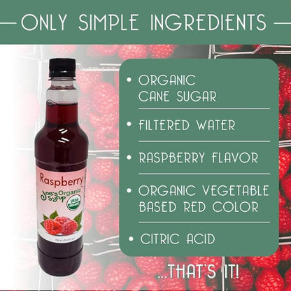 Joe’s Syrup Organic Flavored Syrup, Organic Raspberry, 750 ml (3 Pack)