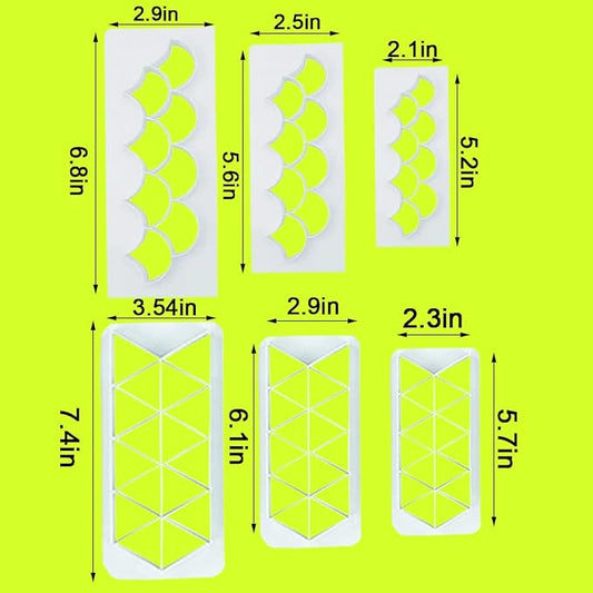12 Pcs Cake Fondant Cutter, Fish Scale Fondant Cutters 4 Size Geometric Biscuit Cutters Cake Decorating Cookie Cutter Cake Border Decorating Tool for Square & Hexagon Cookie Cutters