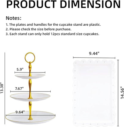 5 Pcs Dessert Table Stand Set - 2x Small 3 Tier Plastic Cupcake Display Stands Cookie Tray Rack Serving Tower & 3x Trays for Wedding Baby Shower Tea Party