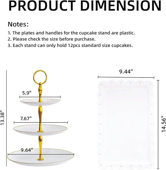 5 Pcs Dessert Table Stand Set - 2x Small 3 Tier Plastic Cupcake Display Stands Cookie Tray Rack Serving Tower & 3x Trays for Wedding Baby Shower Tea Party