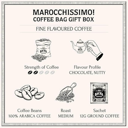 Bacha Coffee | Marocchissimo! Fine Flavoured, Medium Roast, 100% Arabica Specialty Coffee, 12 Coffee Drip Bags, Gift Box