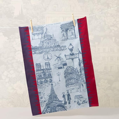 Garnier Thiebaut J'aime Paris Tricolore (I Love Paris Tricolor) French Kitchen Towel 22"x30", Cotton, Jacquard