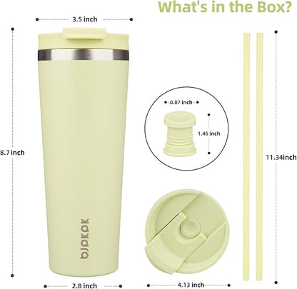 BJPKPK 26oz Insulated Tumbler With lid And Straw Stainless Steel Tumblers Travel Coffee Mug Reusable Thermal Cup,Macaron Green