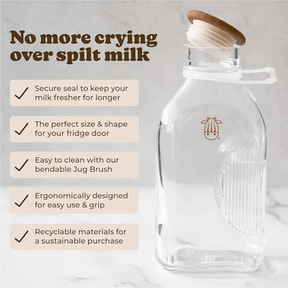 Almond Cow - Glass Pitcher with Lid and Spout, Bottle for Refrigerator, Clear Milk Jug, Food-Grade Glass Liquid Container, 60 fl oz Capacity (Pack of 8), 5 x 4 x 10 Inches