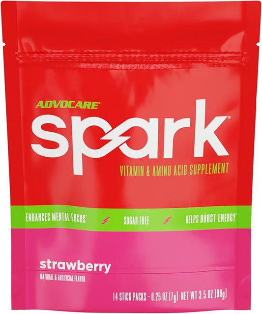 AdvoCare Spark - Energy Drink Mix - Vitamin & Amino Acid Supplement - Supports Energy & Focus* - Portable Immune Support* - Sugar-Free - Strawberry, 14 Stick Packs (3.5 oz)