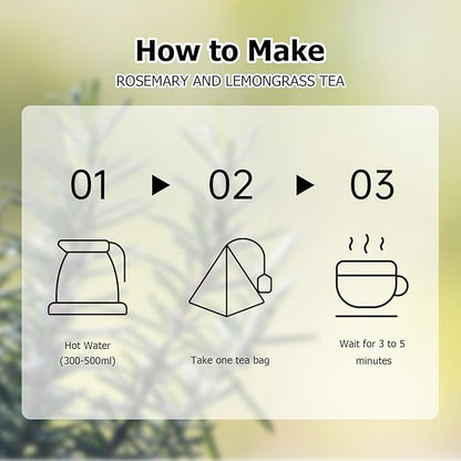 HANFANGLING Rosemary Lemongrass Herbal Tea - 20 Tea Bags, Natural Blend of Rosemary & Lemongrass, Caffeine-Free, Refreshing & Uplifting, Relaxation & Digestion