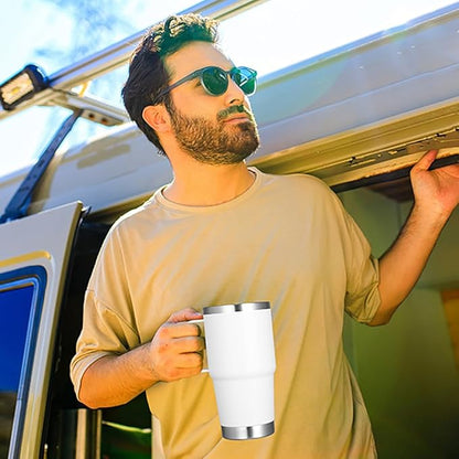 VEGOND 20 oz Tumbler with Handle Lid and Straw, Stainless Steel Insulated Travel Coffee Mug Spill Proof Double Wall Metal Tumbler Cup Keeps Drink Hot and Cold, White 1 Pack